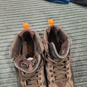 Jordan Brown High-Top Boots with Orange Accents